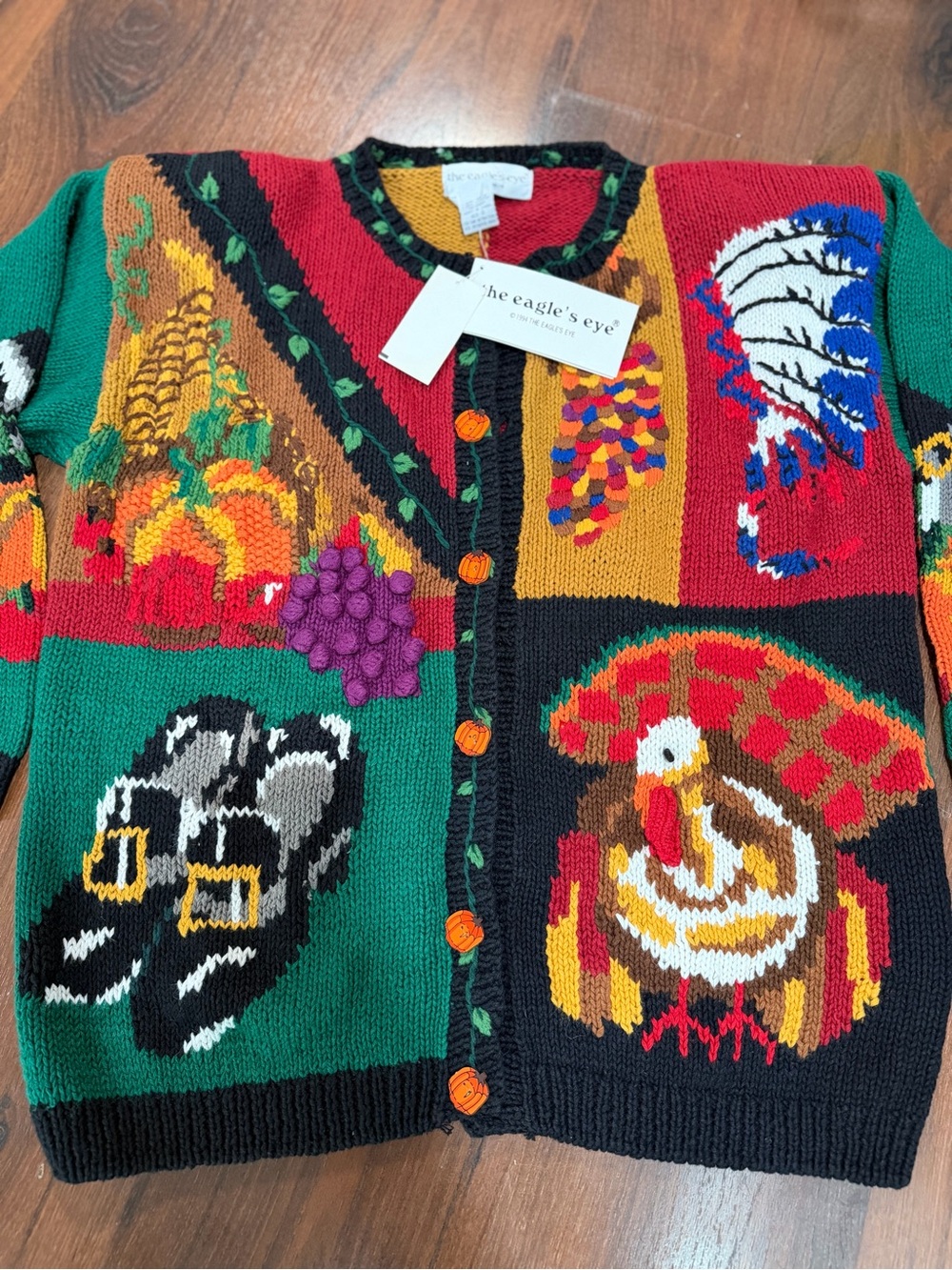 NWT Vintage The Eagle's Eye Cardigan Thanksgiving Pumpkin buttons Sz Small - Picture 2 of 9